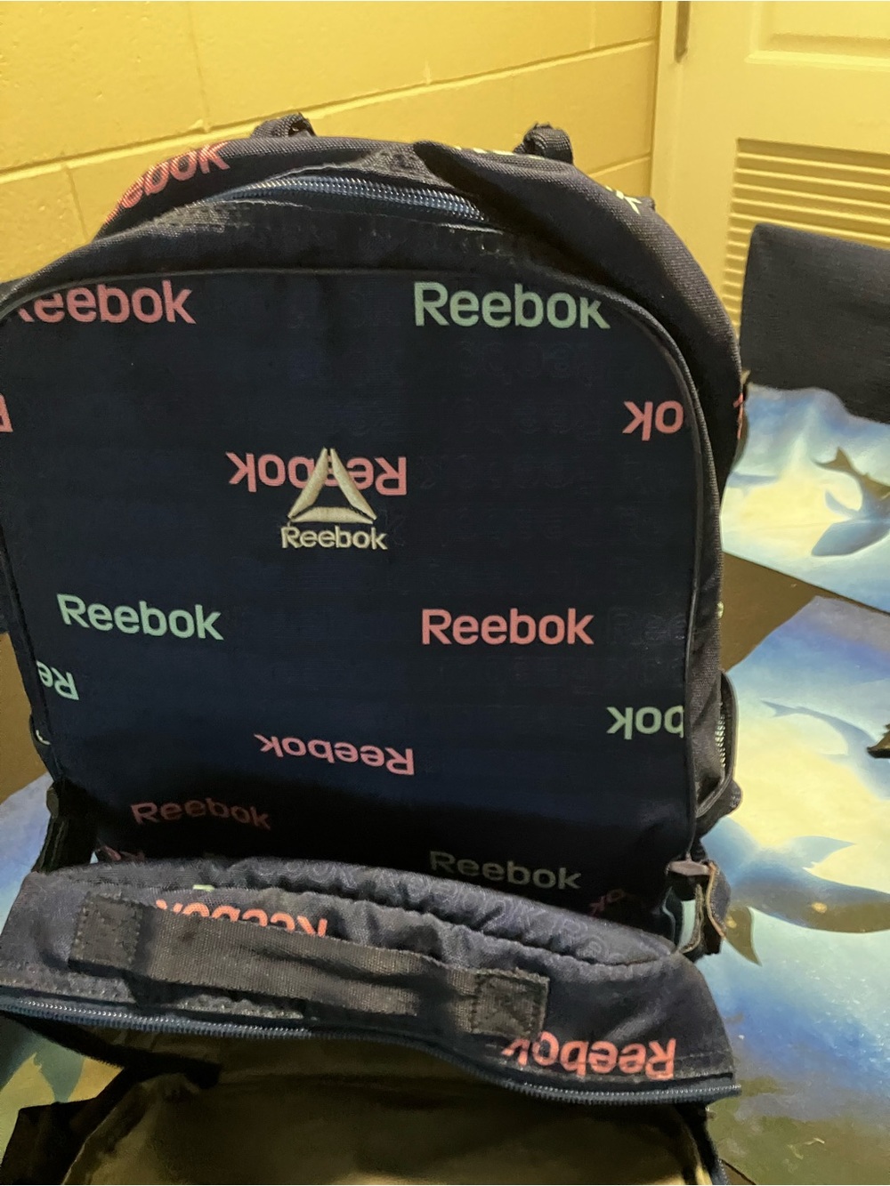 Reebok Navy Backpack with Pink and Mint Logo Print